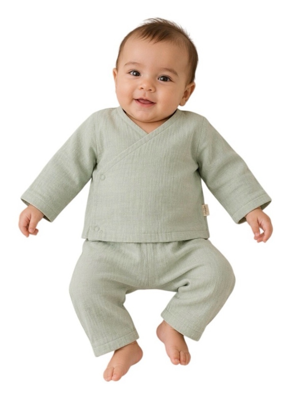 Organic Cotton Baby Outfit Set Green 9-12M GOTS 2 Pc Top Pants